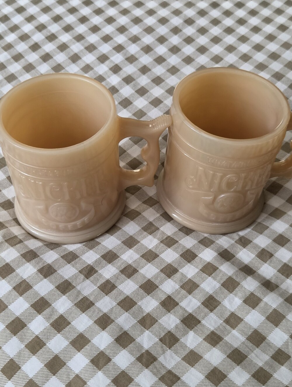 Vintage Set Of 2 Whataburger Buffalo Nickel Mugs, Butterscotch Milk Glass Pistol - Picture 9 of 13